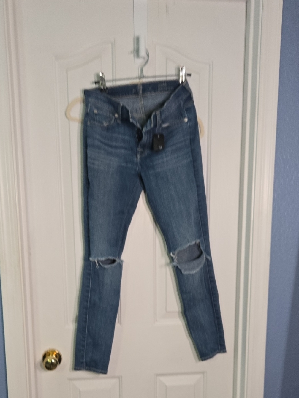 7 For All Mankind Distressed Dark Blue Skinny Jeans